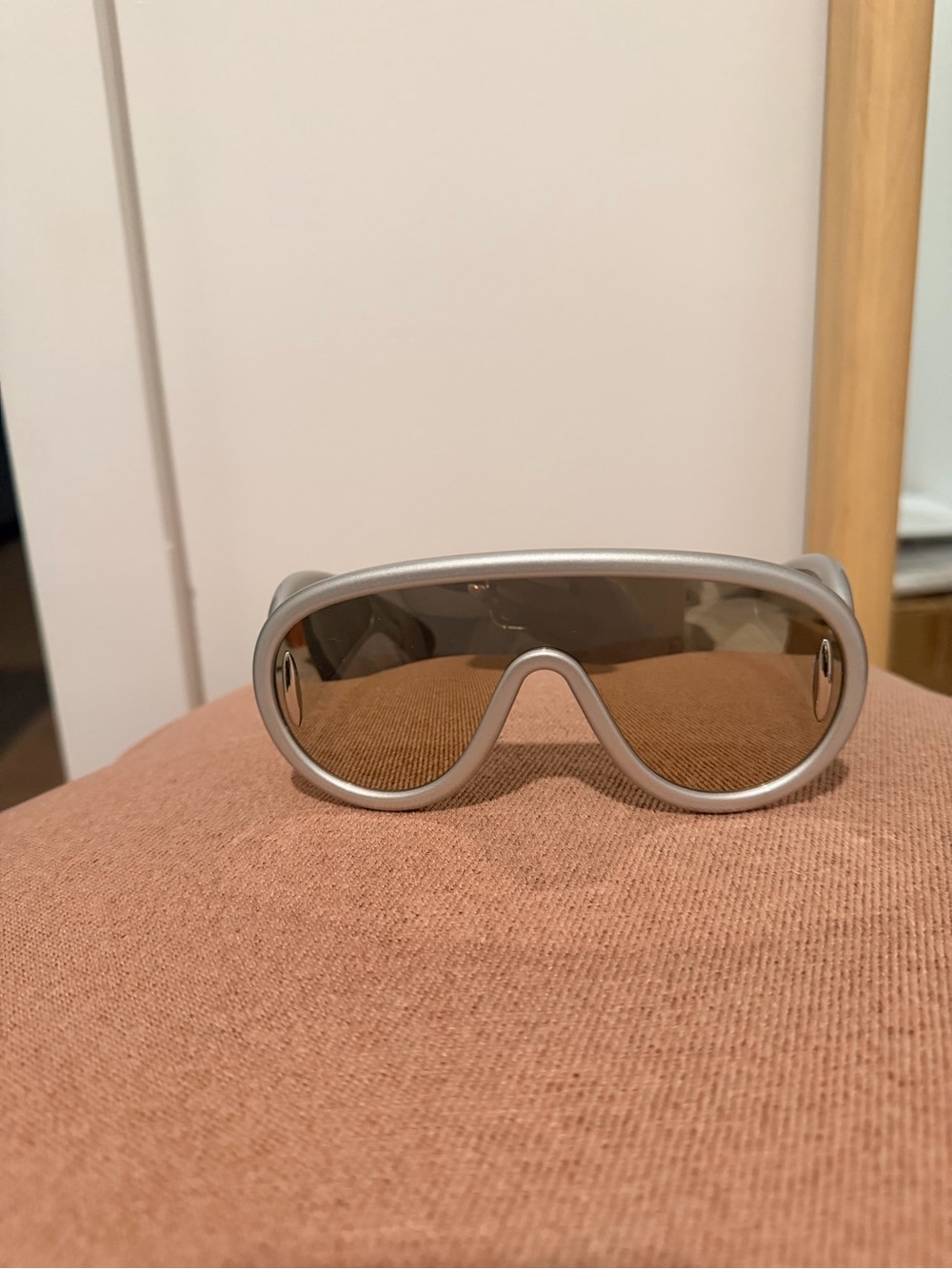 Loewe Silver Frame Brown Lens Shield Sunglasses